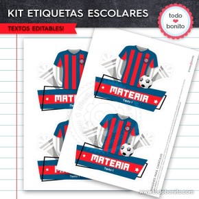 Fútbol San Lorenzo: Kit imprimible etiquetas escolares