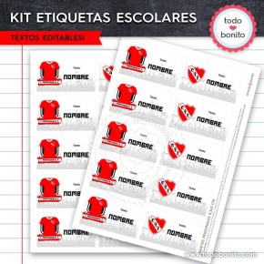 Fútbol Independiente: Kit imprimible etiquetas escolares