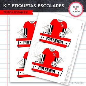 Fútbol Independiente: Kit imprimible etiquetas escolares