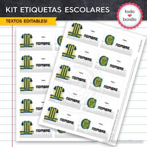 Fútbol Rosario Central: Kit imprimible etiquetas escolares