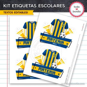 Fútbol Rosario Central: Kit imprimible etiquetas escolares