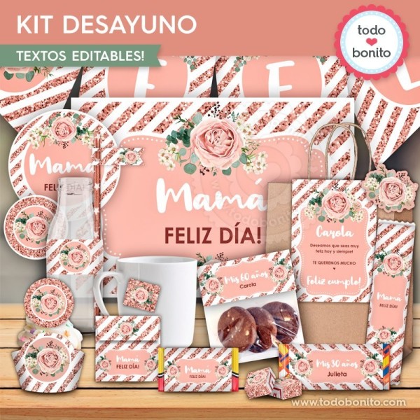 Rose Gold: kit imprimible desayuno