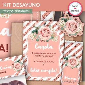 Rose Gold: kit imprimible desayuno