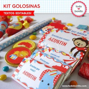 Circo niños: kit etiquetas de golosinas