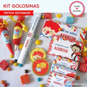 Circo niños: kit etiquetas de golosinas