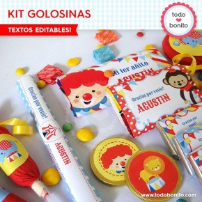 Circo niños: kit etiquetas de golosinas