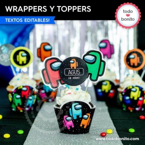 Among Us:  wrappers y toppers cupcakes
