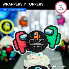 Among Us:  wrappers y toppers cupcakes