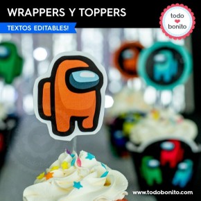 Among Us:  wrappers y toppers cupcakes