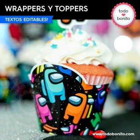 Among Us:  wrappers y toppers cupcakes