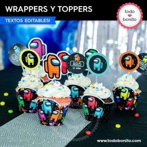 Among Us:  wrappers y toppers cupcakes