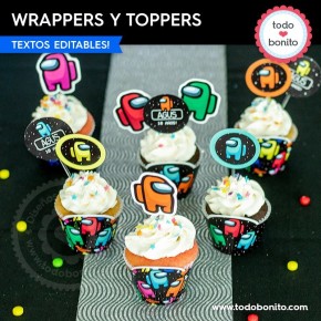 Among Us:  wrappers y toppers cupcakes