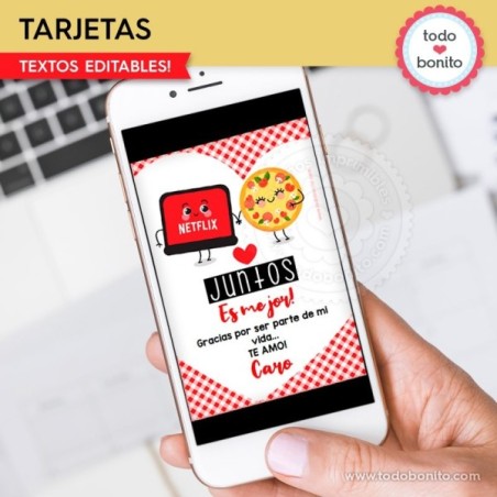 Netflix y Pizza: tarjeta imprimible y digital