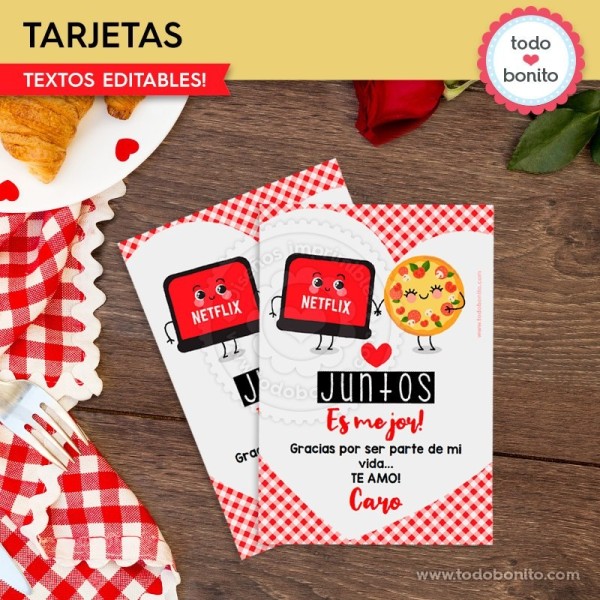 Netflix y Pizza: tarjeta imprimible y digital