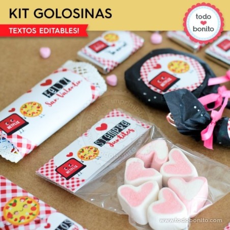 Netflix y Pizza: kit etiquetas de golosinas