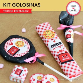 Netflix y Pizza: kit etiquetas de golosinas