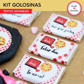 Netflix y Pizza: kit etiquetas de golosinas