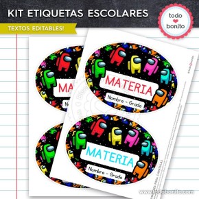 Among Us: Kit imprimible etiquetas escolares