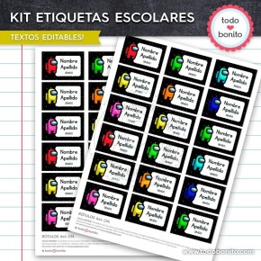 Among Us: Kit imprimible etiquetas escolares