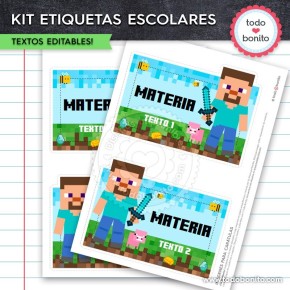 Minecraft: Kit imprimible etiquetas escolares