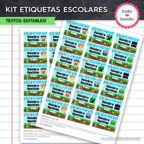 Minecraft: Kit imprimible etiquetas escolares