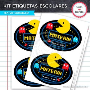 Pacman: Kit imprimible etiquetas escolares