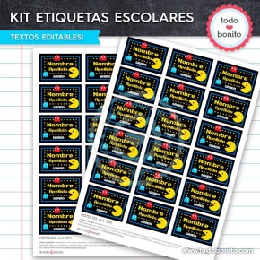 Pacman: Kit imprimible etiquetas escolares