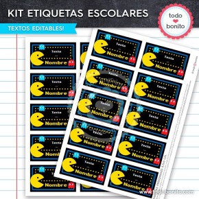 Pacman: Kit imprimible etiquetas escolares