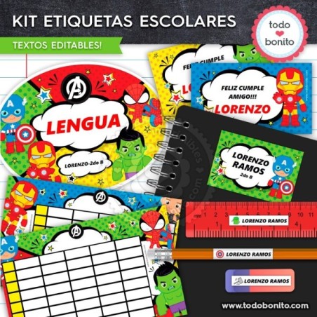 Avengers: Kit imprimible etiquetas escolares