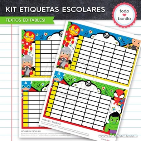 Avengers: Kit imprimible etiquetas escolares