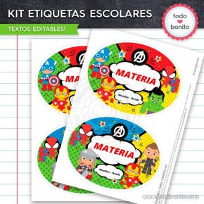 Avengers: Kit imprimible etiquetas escolares