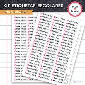 Gatita: Kit imprimible etiquetas escolares