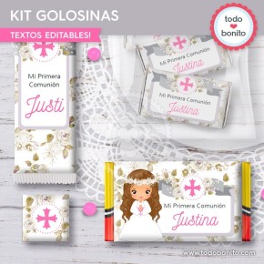 Primera Comunión modelo Justina: kit etiquetas de golosinas