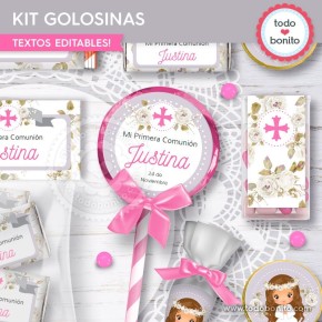 Primera Comunión modelo Justina: kit etiquetas de golosinas