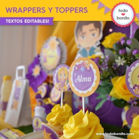 Rapunzel: wrappers y toppers para cupcakes