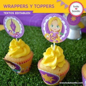 Rapunzel: wrappers y toppers para cupcakes