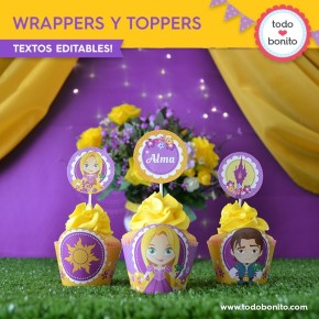 Rapunzel: wrappers y toppers para cupcakes