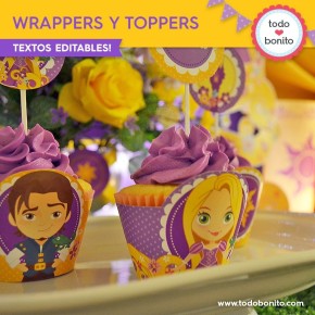 Rapunzel: wrappers y toppers para cupcakes