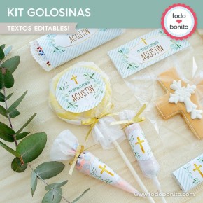 Follaje y Cruz: kit etiquetas de golosinas