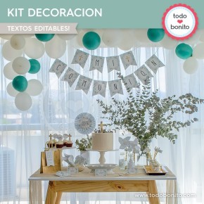 Follaje y Cruz: kit imprimible decoración de fiesta