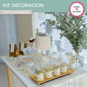 Follaje y Cruz: kit imprimible decoración de fiesta