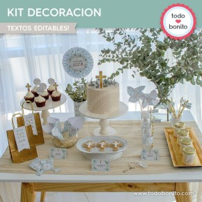 Follaje y Cruz: kit imprimible decoración de fiesta