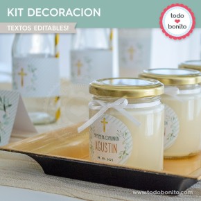 Follaje y Cruz: kit imprimible decoración de fiesta