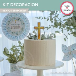 Follaje y Cruz: kit imprimible decoración de fiesta