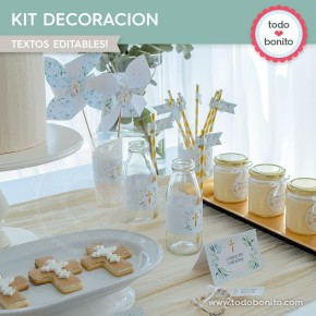 Follaje y Cruz: kit imprimible decoración de fiesta