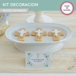 Follaje y Cruz: kit imprimible decoración de fiesta