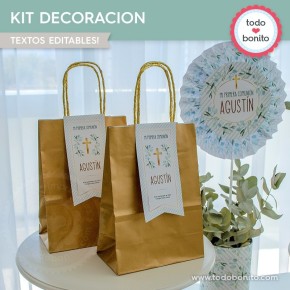 Follaje y Cruz: kit imprimible decoración de fiesta