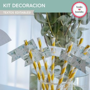 Follaje y Cruz: kit imprimible decoración de fiesta