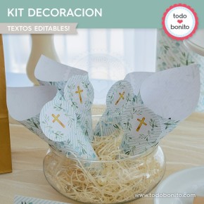 Follaje y Cruz: kit imprimible decoración de fiesta