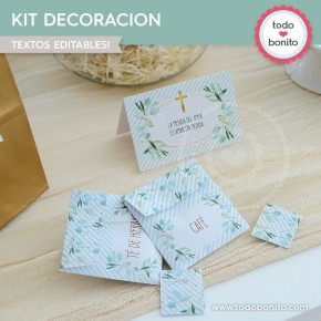 Follaje y Cruz: kit imprimible decoración de fiesta